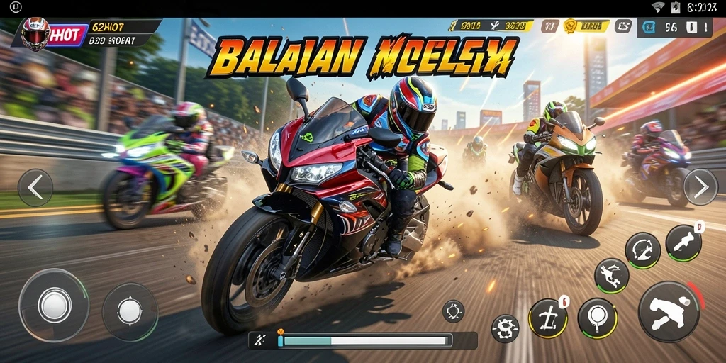 Gameplay seru 62HOT dengan balapan motor yang mendebarkan.