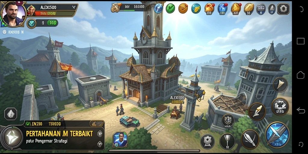 Tampilan gameplay ALEXIS500 yang menegangkan dan menawan dalam pertahanan menara.