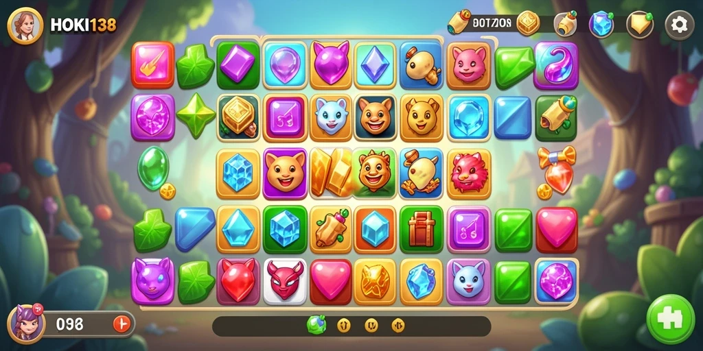 Tampilan seru gameplay HOKI138 dalam kategori Match-3.