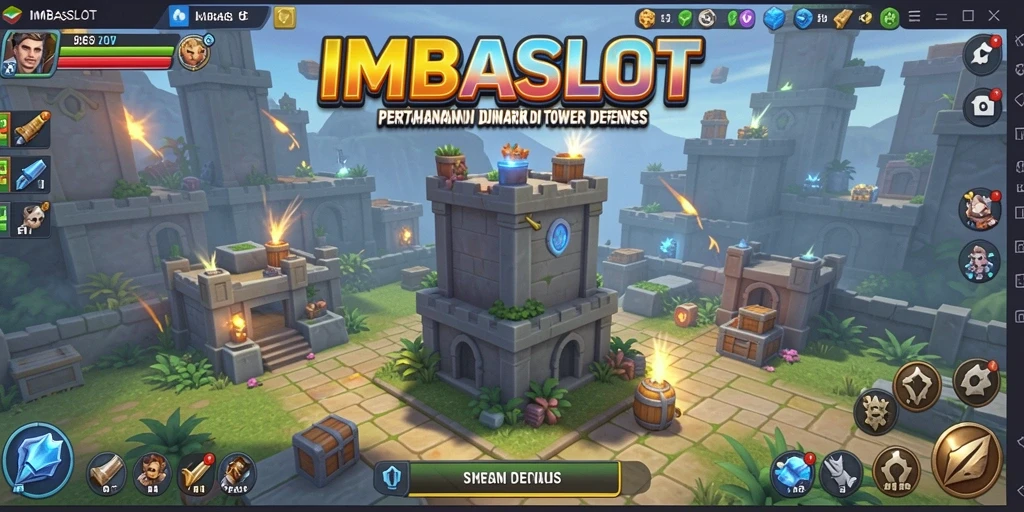 Tampilan gameplay <strong>IMBASLOT</strong> yang mengasyikkan dengan strategi Tower Defense.