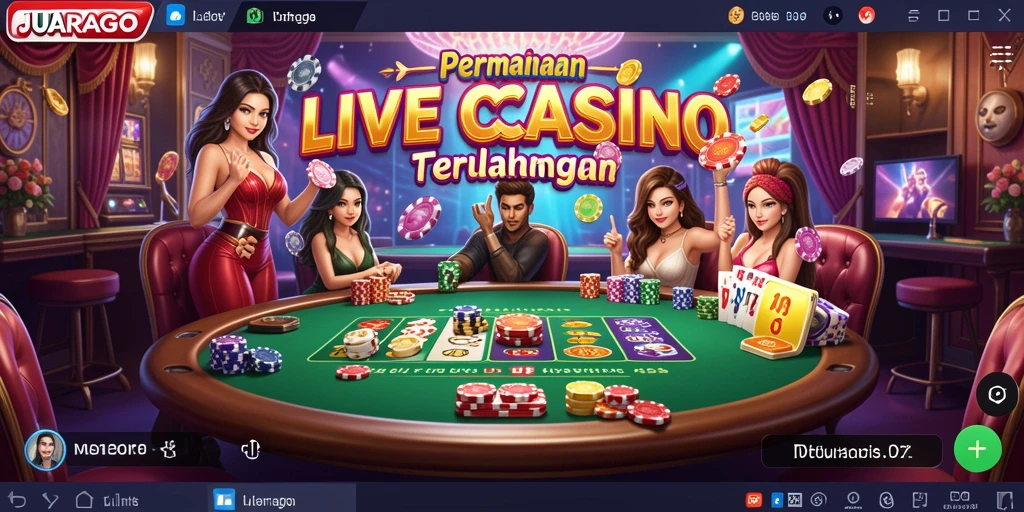 Tangkapan layar gameplay JUARAGO, menampilkan dealer dan pemain berinteraksi langsung.