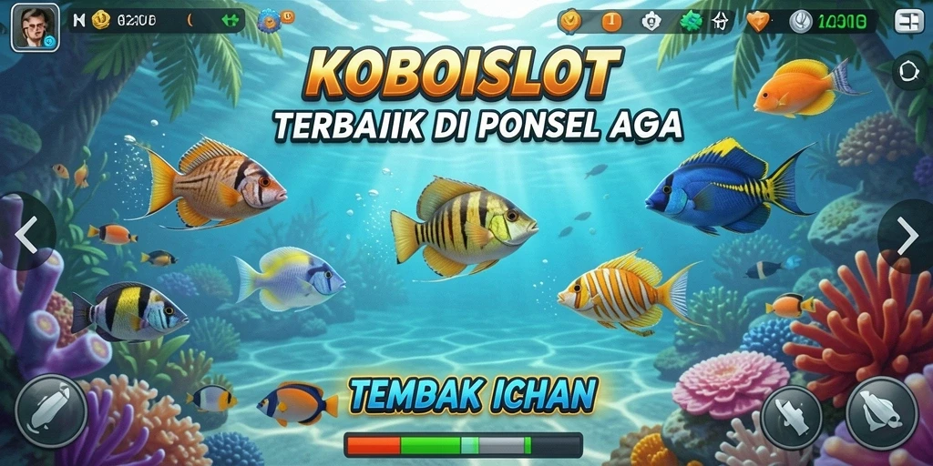 Tampilan gameplay seru di KOBOISLOT dengan banyak ikan untuk ditembak.