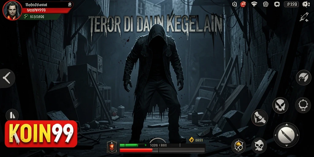 Tampilan gameplay KOIN99 yang menghadirkan suasana seram dan menegangkan.