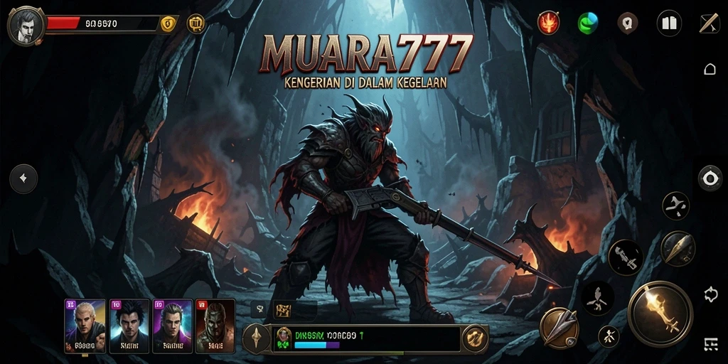 Screenshot utama MUARA777 menampilkan suasana mencekam dengan karakter di lokasi gelap.