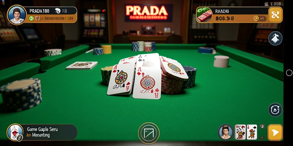 Tampilan gameplay seru di PRADA188 dengan tema Gaple klasik.