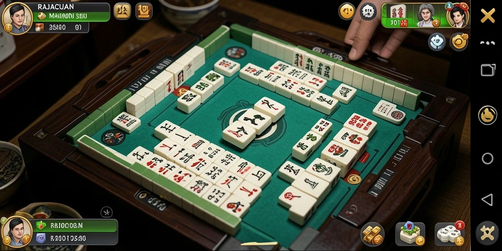 Tangkapan layar utama RAJACUAN menampilkan suasana permainan Mahjong yang seru dan menantang.