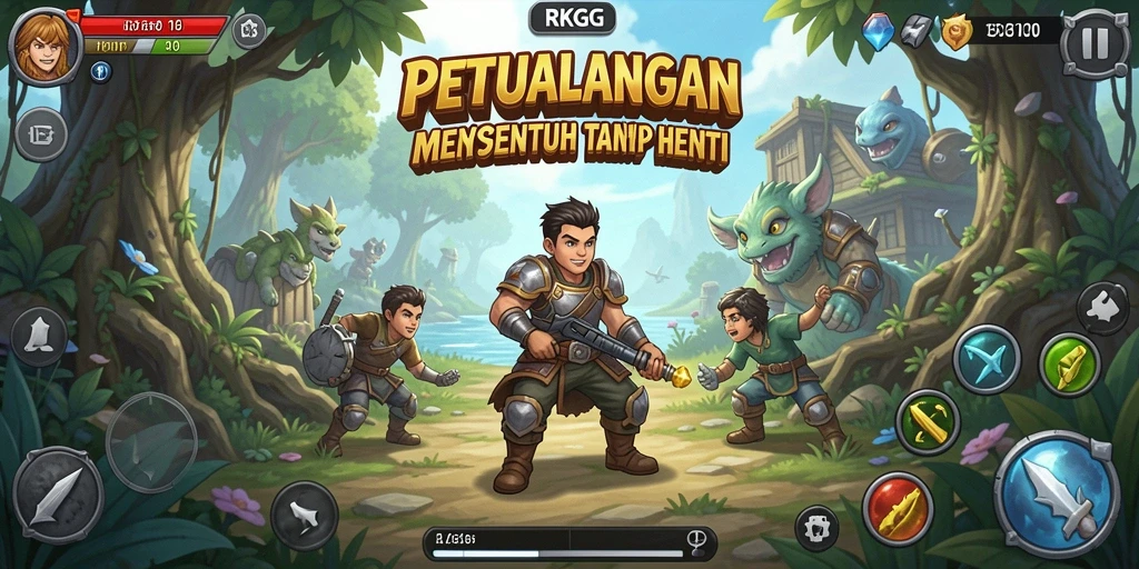 Screenshot utama RKGG, menunjukkan karakter dalam aksi Idle yang mendebarkan.